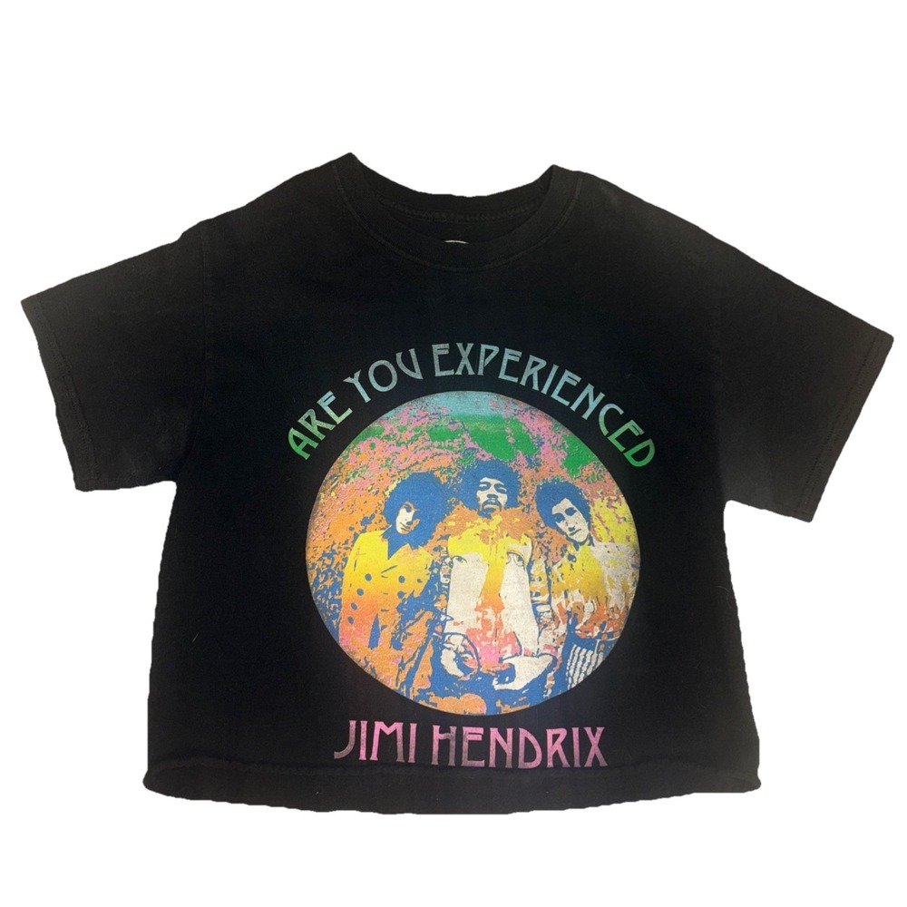 Jimi Hendrix Oversized Crop Top Band Tee Sz Small Groovy Concert Festival Black - Picture 3 of 8